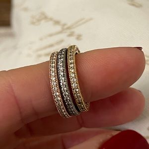 PANDORA RINGS (set of 3) tri color sparkle & hearts collection…size 4.5